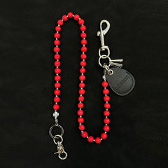 Red Beaded Wallet Chain Womens White Lavastone Long Bead Wallet Chain with Keyring - iChainWallets