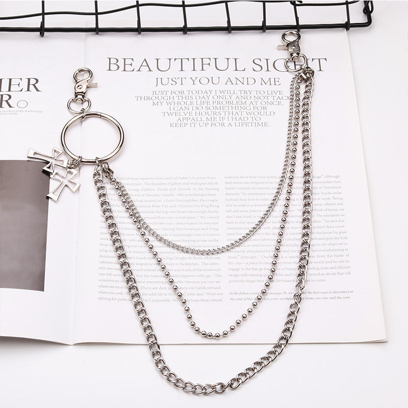 Silver Two Wallet Chain With Cross Feather Charm Mens Silver Jeans Chain 2 Pants Chain For Girl2
