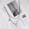 Womens Jeans Chains Silver Double Layers With Butterfly&Cross Charm Cute Pants Chain For Women