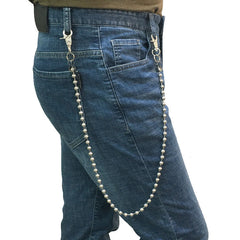 Silver Mens Long Bead Wallet Chain Biker Wallet Chain Bead Silver Pants Chain For Men