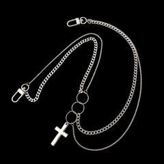 Silver Mens Cross Wallet Chain Double Biker Wallet Chain Unique Double Necklace Chain For Women