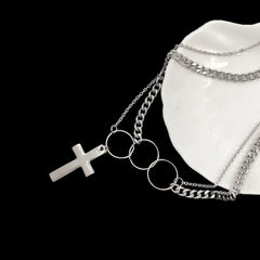 Silver Mens Cross Wallet Chain Double Biker Wallet Chain Unique Double Necklace Chain For Women