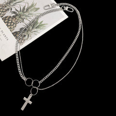 Silver Mens Cross Wallet Chain Double Unique Biker Wallet Chain Double Necklace Chain For Women