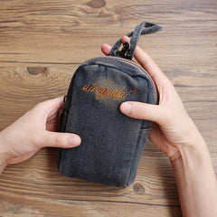 Vintage Womens Black Denim Mini Pouch Denim Small Phone Purse with Wristlet for Women
