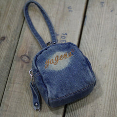 Vintage Womens Denim Small Card Coin Purse Denim Mini Pouch with Lanyard for Women