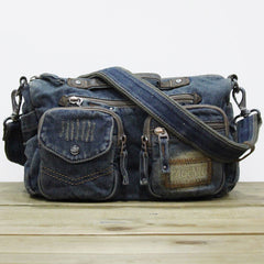Blue Denim Side Bag Mens Denim Messenger Bag Vintage Denim Crossbody Bag For Women
