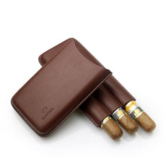 Top Brown Leather Mens 3pcs Cigar Case With Cutter Best Leather Cigar Case for Men