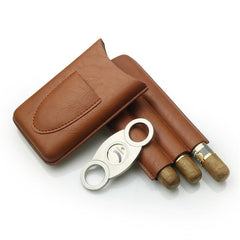 Top Black Leather Mens 3pcs Cigar Case With Cutter Best Leather Cigar Case for Men