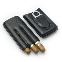 Top Black Leather Mens 3pcs Cigar Case With Cutter Best Leather Cigar Case for Men