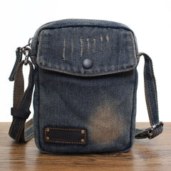 Blue Denim Small Side Bag Mens Denim Vertical Phone Messenger Bag Vintage Denim Mini Crossbody Bag For Women