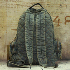 Denim Womens Backpack School Backpack With Stickers Vintage Denim Blue Backpack For Women