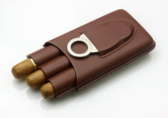 Top Black Leather Mens 3pcs Cigar Case With Cutter Best Leather Cigar Case for Men