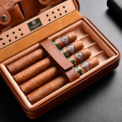 Black Leather Cigar Box, Travel Leather Cigar Case, Leather Cigar Humidor, Cigar Cutter and Humidifier