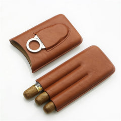 Top Black Leather Mens 3pcs Cigar Case With Cutter Best Leather Cigar Case for Men