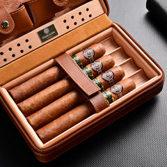 Leather Cigar Box, Travel Leather Cigar Case, Leather Cigar Humidor, Cigar Cutter and Humidifier