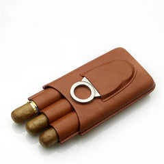 Top Black Leather Mens 3pcs Cigar Case With Cutter Best Leather Cigar Case for Men