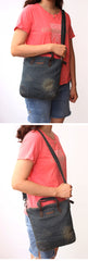 Blue Denim Womens Small Tote Bags Denim Small Tote Handbag Vintage Small Messenger Bag For Women
