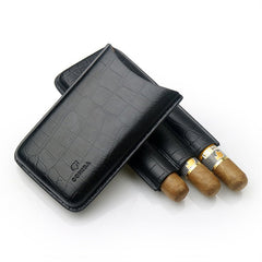 Top Black Leather Mens 3pcs Cigar Case With Cutter Best Leather Cigar Case for Men