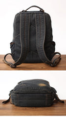 Vintage Denim Blue Mens Backpack School Backpack Blue Denim Laptop Backpack For Men
