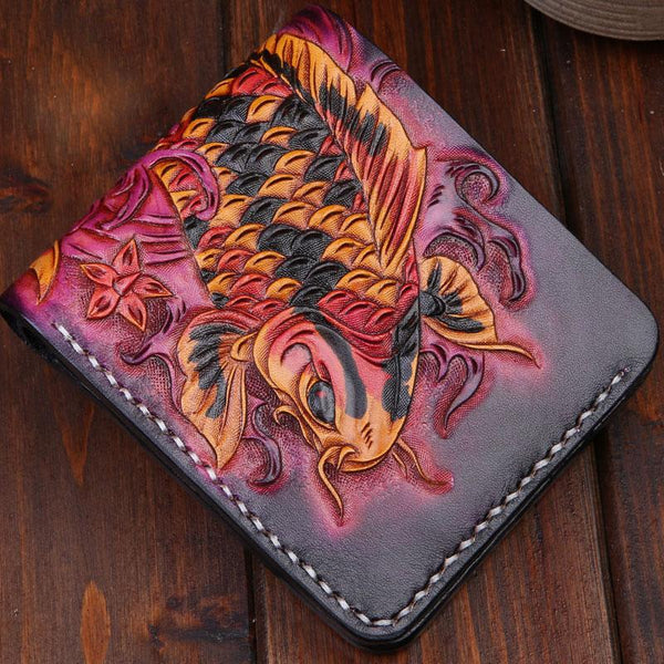 Handmade Leather Carp Mens billfold Wallet Cool Leather Wallet Slim Wallet for Men