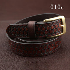 Handmade Tooled Black Leather Belt Armor Pattern Mens Brass Leather Belt for Men