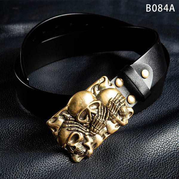 Handmade Mens Brass Skulls Leather Belts Handmade Black Leather Belt for Men