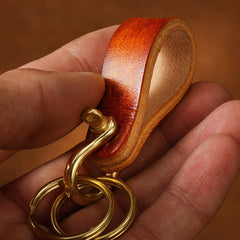 Handmade Small Leather Brass Car Keyrings KeyChain Leather Small Keyring Key Chain for Men