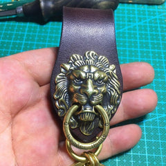 Moto Leather Brass Keyring Biker KeyChain Lion Leather Keyring Moto Key Holders Key Chain Key Ring for Men