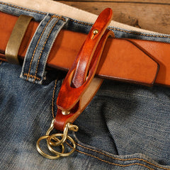 Handmade KeyChains Mens Black Leather Keyring with Belt Loop for Men
