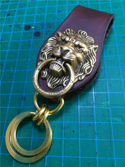 Moto Leather Brass Keyring Biker KeyChain Lion Leather Keyring Moto Key Holders Key Chain Key Ring for Men