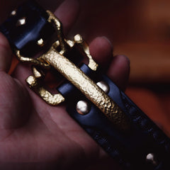 Black Stamped Leather Mens Belts Colonel Littleton Brass Handmade Leather Belts for Men