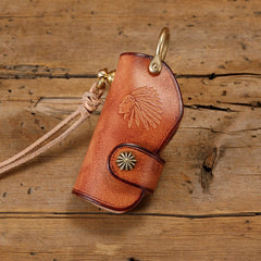 Handmade Brown Leather Key Holders Indian Leather Keychain Moto Key Chain Key Ring for Men