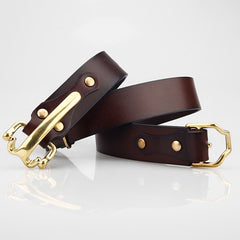 Coffee Stamped Leather Mens Belts Colonel Littleton Brass Handmade Leather Belts for Men