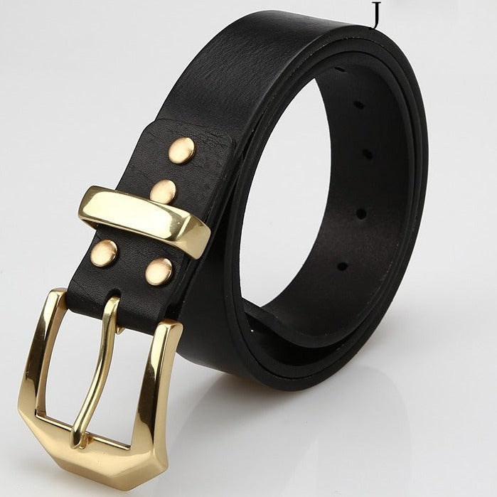 Handmade Mens Black Leather Belts Minimalist Brass Leather Belt for Men