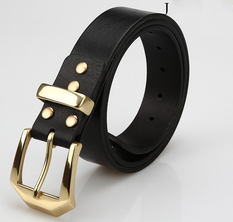 Handmade Mens Beige Leather Belts Minimalist Brass Leather Belt for Men