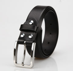 Handmade Black Leather Slim Belts Minimalist Mens Silver Black Leather Belts for Men