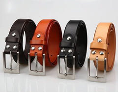 Handmade Brown Leather Slim Belts Minimalist Mens Silver Black Leather Belts for Men