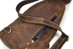 Genuine Leather Cool Chest Bag Sling Bag Crossbody Bag Travel Bag Hiking Bag For Mens