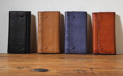 Handmade Genuine Leather Mens Cool Long Leather Wallet Phone Wallet Clutch Wallet for Men