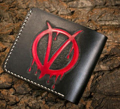 Handmade Leather V for Vendetta Tooled Mens billfold Wallet Cool Leather Wallet Slim Wallet for Men