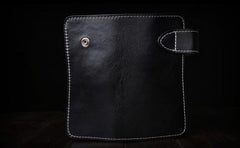 Handmade Leather Mens Cool Long Black Obsidian Chain Wallet Biker Trucker Wallet with Chain