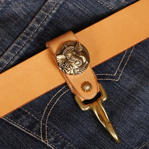 Handmade Leather Brass Keyring With Belt Loop Ganesha Leather Keyrings Car KeyChain for Men