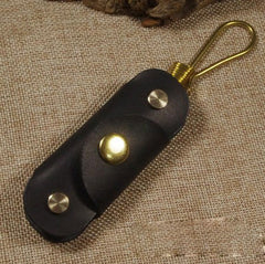 Black Handmade Mens Leather Keyholders With Hook Cool KeyChains Key Holders KeyRing for Men