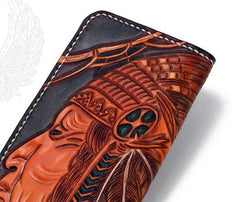 Handmade Leather Indian Eagle Mens Tooled Long Biker Wallet Cool Leather Wallet With Chain Wallets for Men