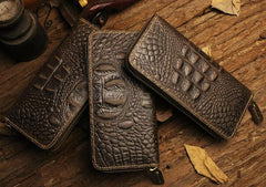 Handmade Leather Floral Mens Cool Zipper Phone Travel Long Wallet Card Holder Card Slim Clutch Wallets for Men