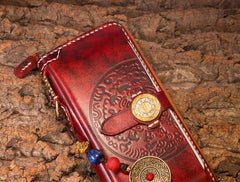 Handmade Leather Mens Chain Biker Wallet Cool Leather Wallet Long Phone Wallets for Men