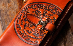 Handmade Leather Mens Tibetan Chain Biker Wallet Cool Leather Wallets Long Clutch Wallets for Men