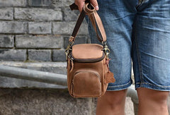 Vintage Brown Leather Mens Belt Pouch BELT BAG Mini Side Bag For Men