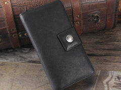 Genuine Leather Mens Cool Long Leather Wallet Cards Clutch Wristlet Wallet for Men