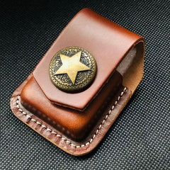 Brown Handmade Leather Mens OX Zippo Lighter Holders Lighter Case For Men